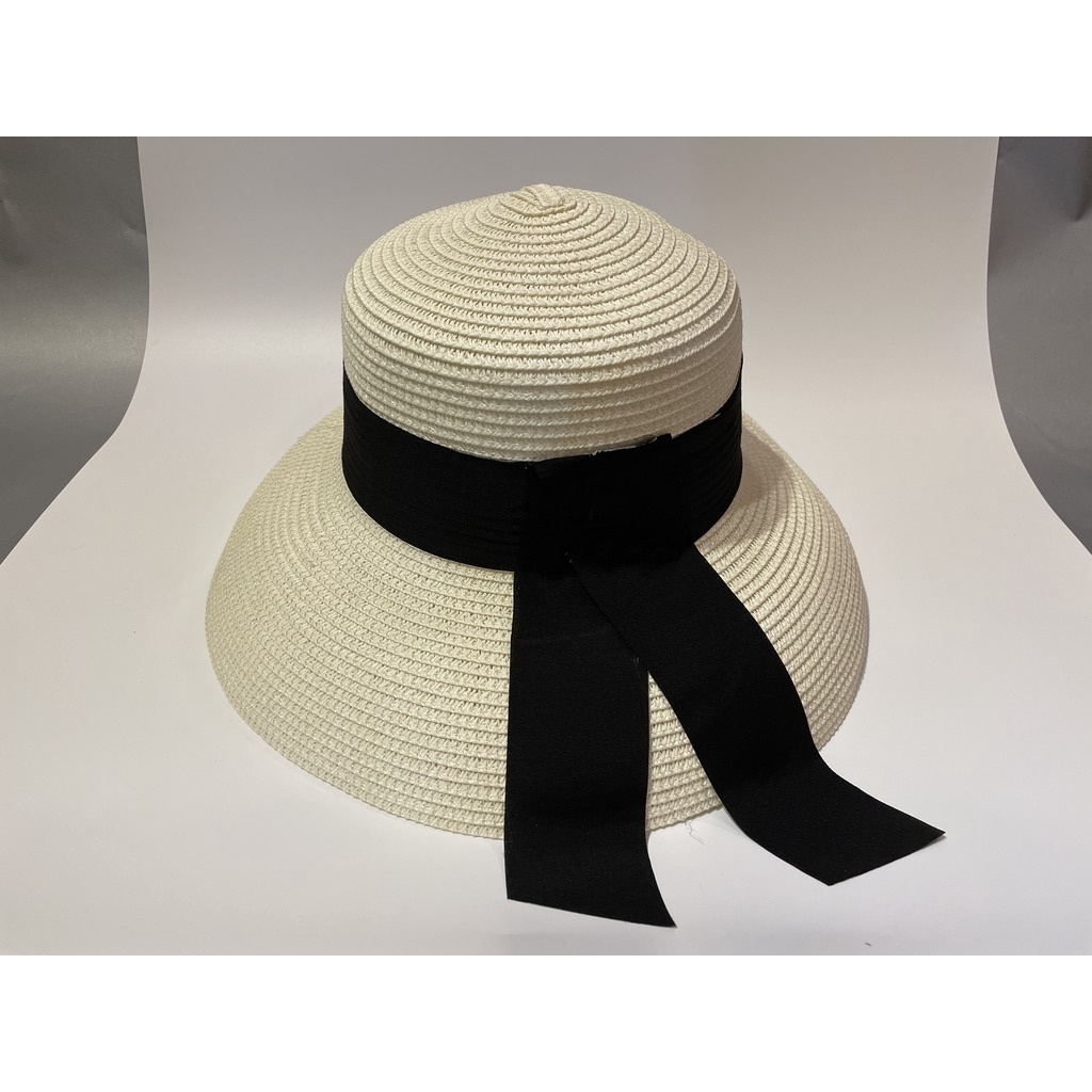 Mũ cói chuông đi biển vành đai đen cao cấp [ZONESHOP.VN]