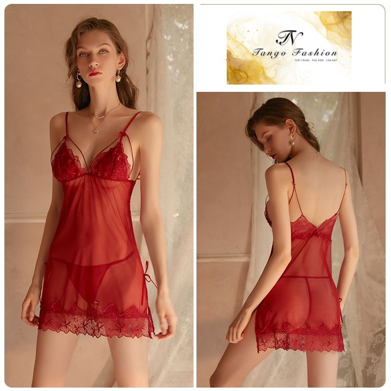 Váy ngủ sexy gợi cảm, Đầm ngủ cao cấp ren xuyên thấu quyến rũ kèm quần chíp lọt khe