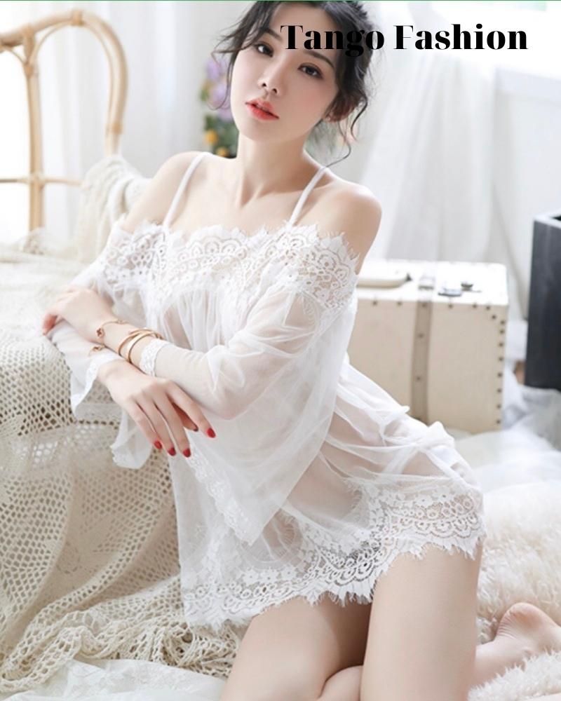 Váy ngủ sexy, Đầm voan ren xuyên thấu thiết kế gợi cảm + tặng quần chíp G-string [TANGO FASHION]