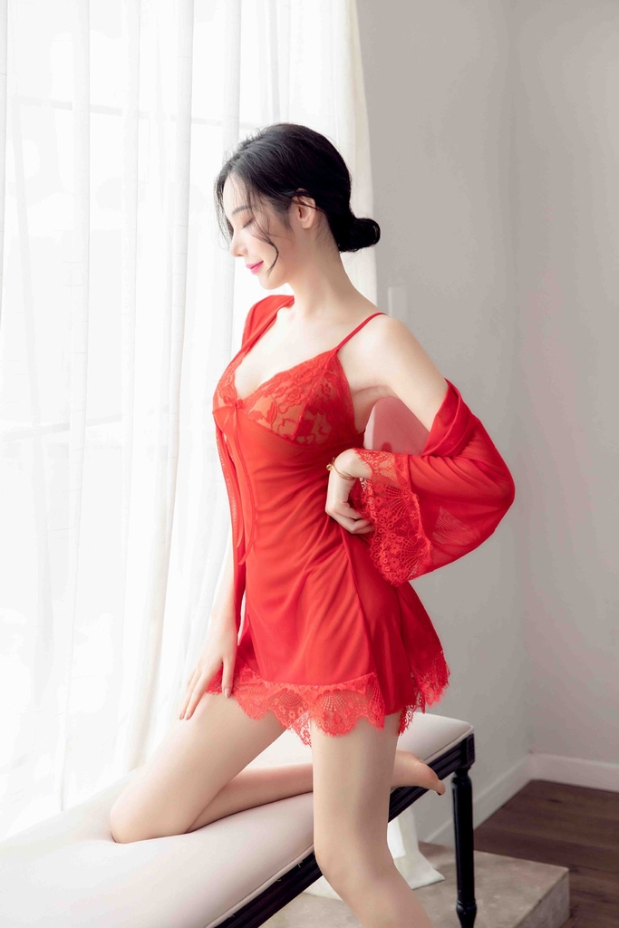 Váy ngủ sexy - Đầm ngủ sexy ren voan mỏng có kèm áo choàng thắt dây TANGO FASHION SHOP