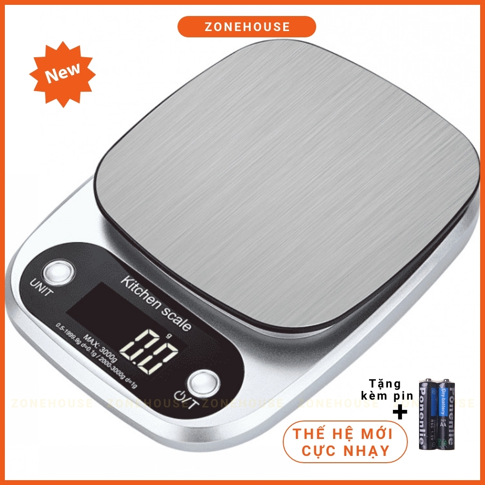 Cân tiểu ly điện tử nhà bếp cao cấp ZONEHOUSE định lượng 1g - 10kg, 8 đơn vị đo lường, cân làm bánh, chính xác- ZONESHOP
