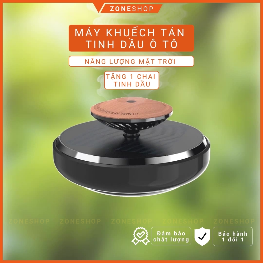 Máy khuếch tán tinh dầu nước hoa xe hơi gỗ xoay năng lượng mặt trời, khuếch tán hương thơm tự nhiên cao cấp Zone Shop