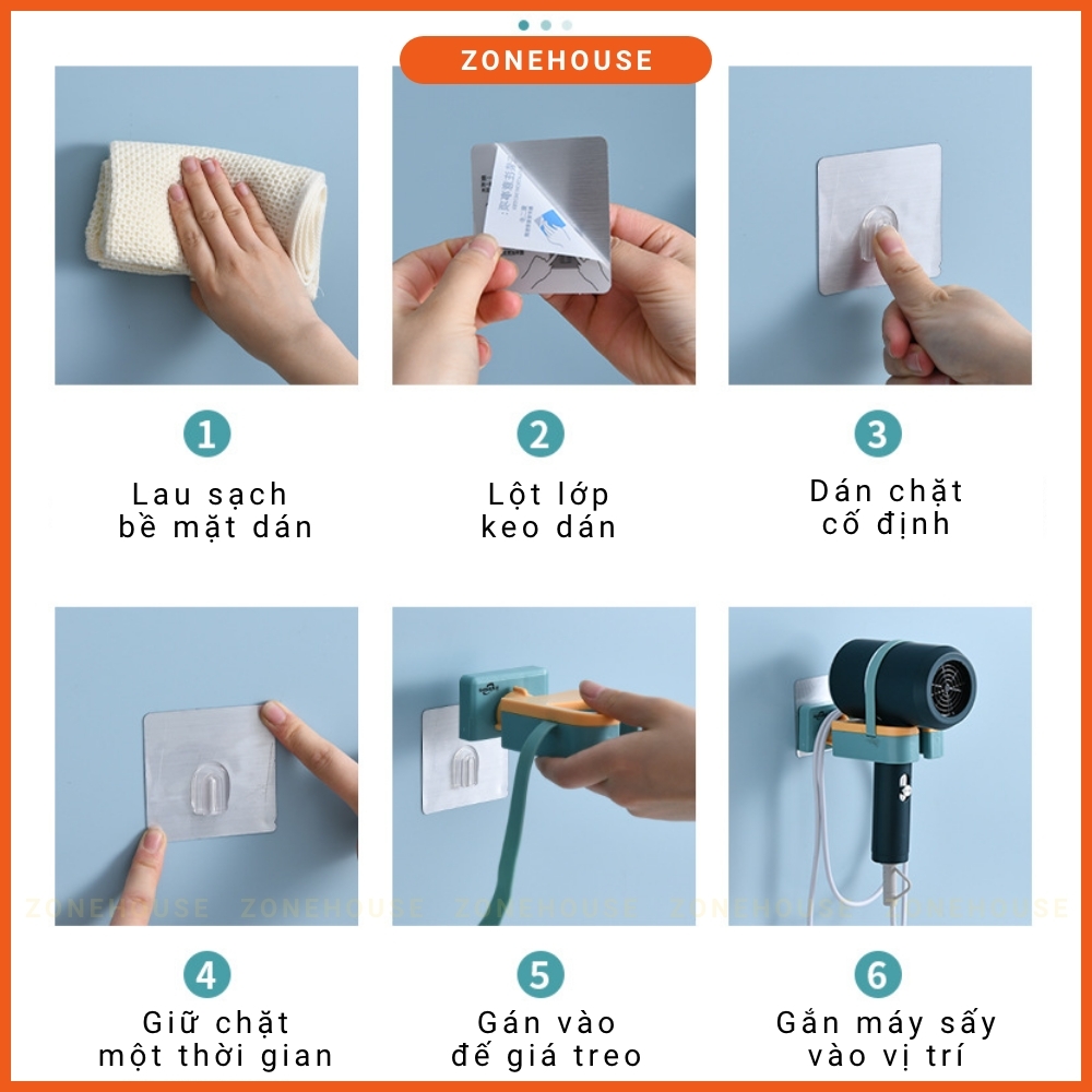 Giá Treo Máy Sấy Tóc Thông Minh Xoay 180 độ ZONEHOUSE, Vừa Treo Vừa Sấy, Kệ Treo Máy Sấy Tóc Dán Tường Nhà Tắm ZONESHOP