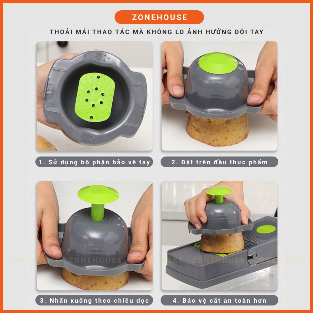 Hộp Cắt Rau Củ Trái Cây ZONEHOUSE, Kèm Lưỡi Dao Nạo Đa Năng, Bộ Cắt Thái Bào Sợi Củ Quả Hạt giá sỉ cực rẻ