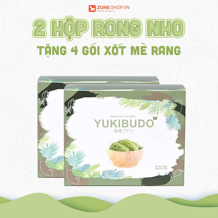 [CHÍNH HÃNG] COMBO 2 hộp rong nho YUKIBUDO tặng kèm 4 gói xốt mè rang, Rong nho tách nước YUKIBUDO - ZONESHOP.VN
