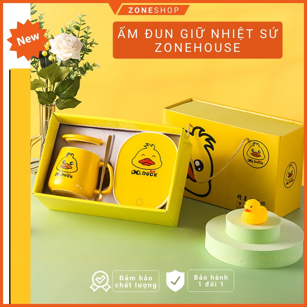 Cốc hâm nóng đồ uống bằng sứ cao cấp, bộ cốc sứ làm nóng tự động tặng thìa vàng sang trọng Zone Shop