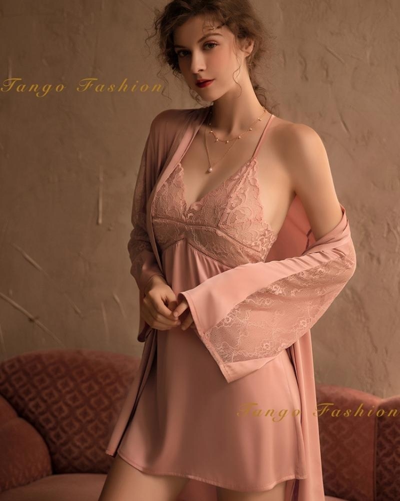 Áo choàng ngủ, Đầm ngủ lụa latin CAO CẤP phối ren quyến rủ, đồ mặc nhà gợi cảm [TANGO FASHION]
