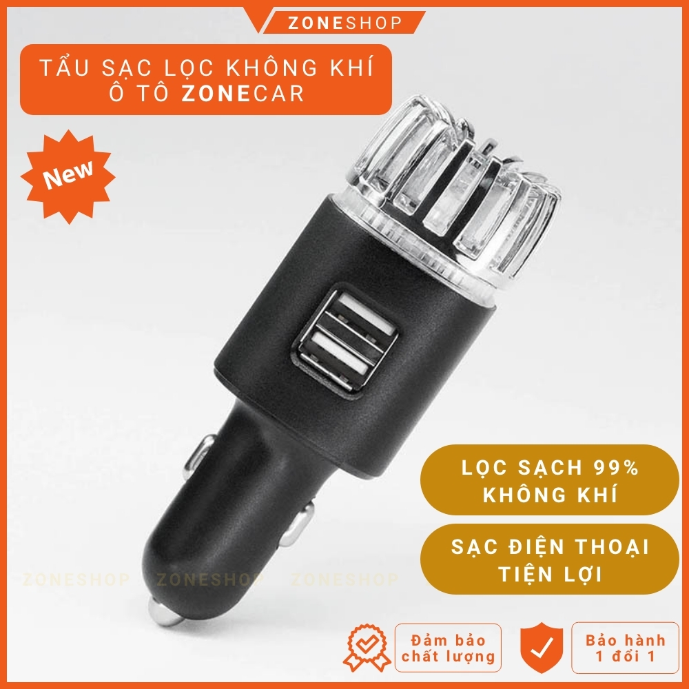 Máy Lọc Không Khí Tạo ION Âm Kiêm Tẩu Sạc cao cấp ZONE CAR Dùng Cho Ô Tô 12V, lọc sạch không khí, khói thuốc [ZONESHOP]