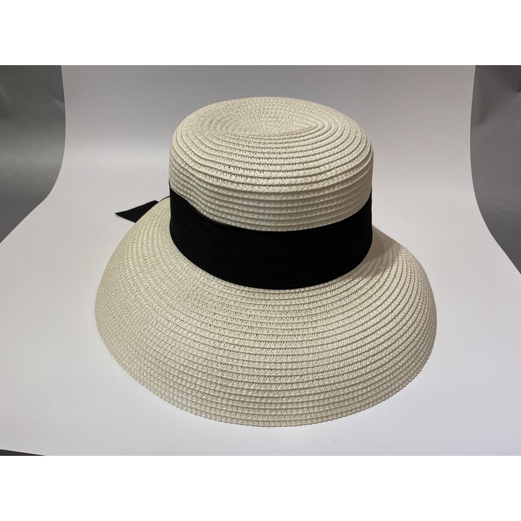 Mũ cói chuông đi biển vành đai đen cao cấp [ZONESHOP.VN]