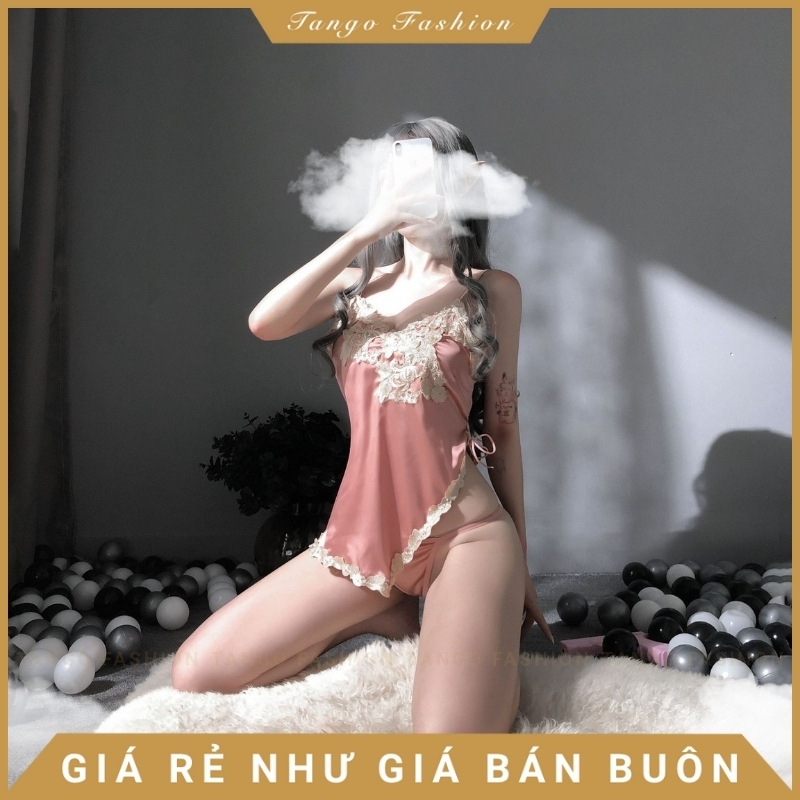 Váy Ngủ Sexy Đầm Ngủ Lụa Ren Hai Dây Họa Tiết Ngực Xẻ Eo Thắt Dây Gợi Cảm - Đồ Lót Nữ Sexy [TANGO FASHION]