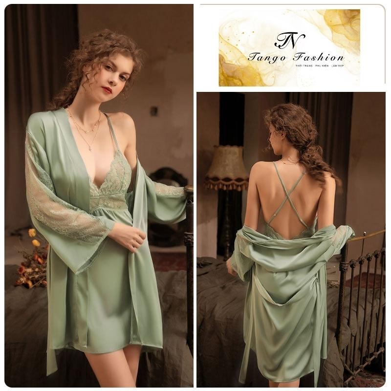 Áo choàng ngủ, Đầm ngủ lụa latin CAO CẤP phối ren quyến rủ, đồ mặc nhà gợi cảm [TANGO FASHION]