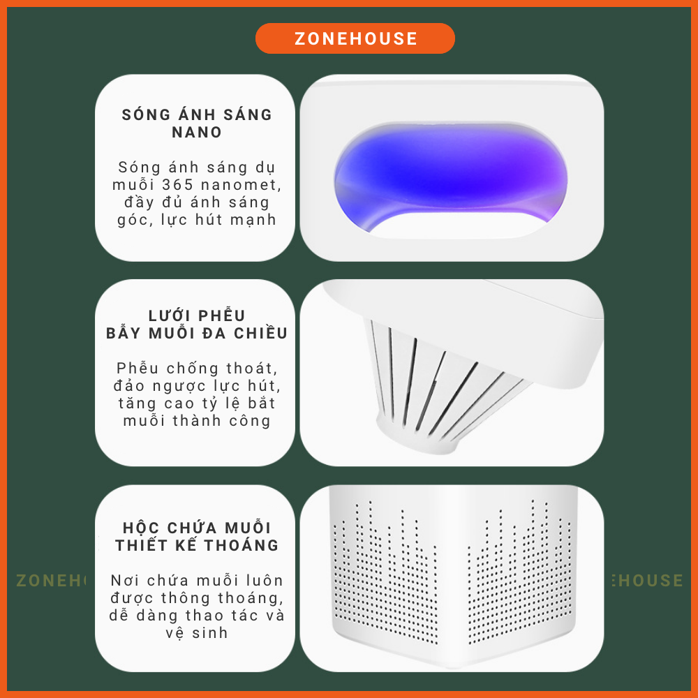 Đèn bắt muỗi cao cấp ZONEHOUSE, chế độ thông minh, trang trí để bàn, làm đèn ngủ, hiệu quả cao