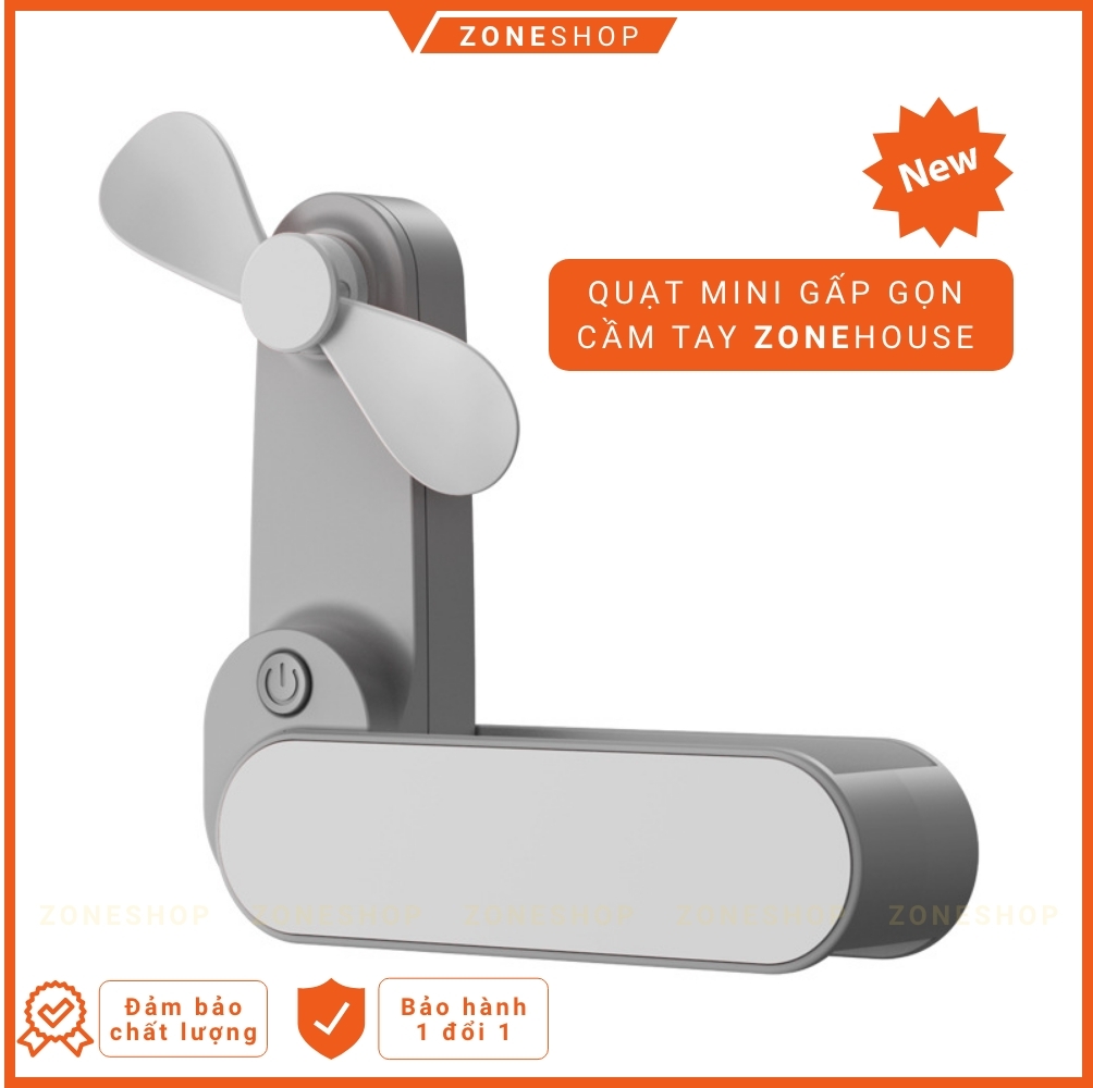 Quạt mini cầm tay gấp gọn sạc pin Xiaomi - ZoneHouse, 2 tốc độ gió, cổng USB, quạt cầm tay và để bàn tiện lợi [ZONESHOP]