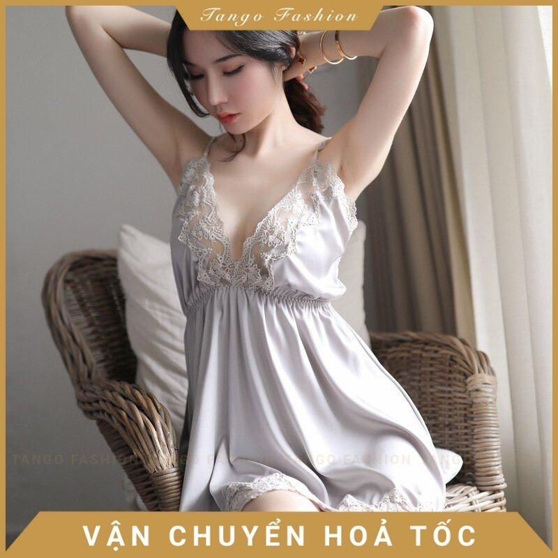 Váy Ngủ Lụa Sexy, Đầm Ngủ 2 Dây Lụa Satin phối Ren Gợi Cảm, Đồ Mặc Nhà Có Chiết Eo Giúp Thon Gọn Quyến rũ [TANGO FASION]