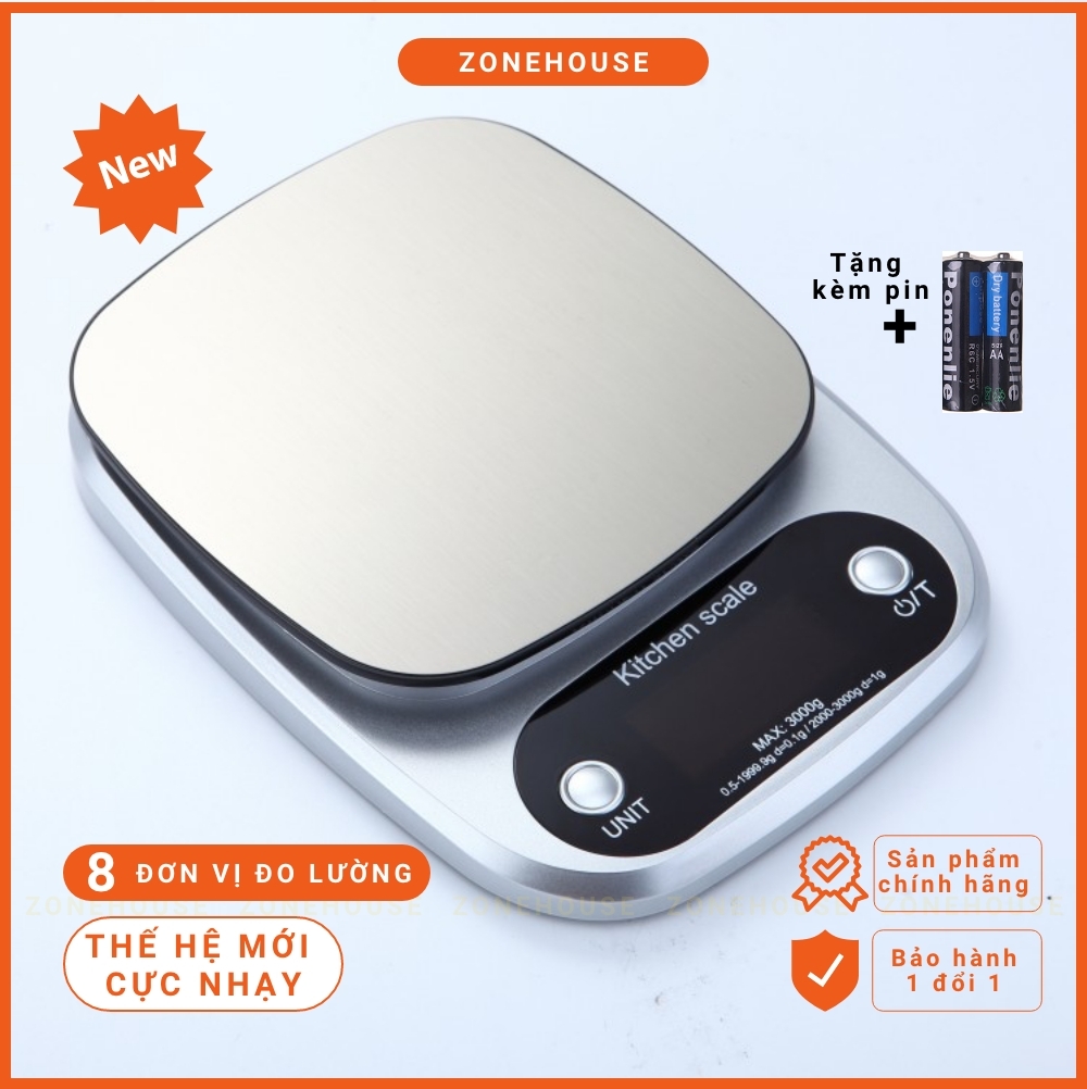 Cân tiểu ly điện tử nhà bếp cao cấp ZONEHOUSE định lượng 1g - 10kg, 8 đơn vị đo lường, cân làm bánh, chính xác- ZONESHOP