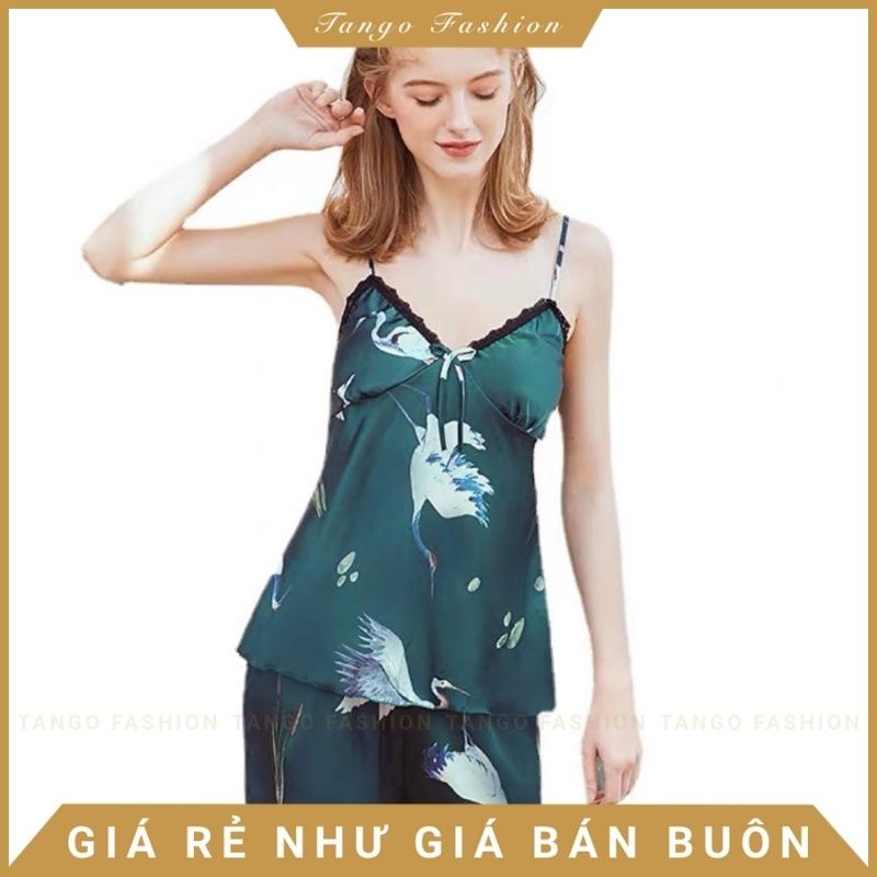 Đồ mặc nhà nữ, bộ lụa 2 dây mền mát, đồ ngủ dễ thương [TANGO FASHION]
