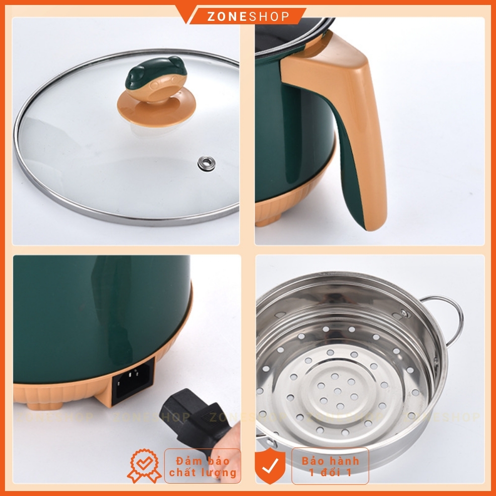 Nồi lẩu điện mini nấu mì 2 tầng ZONEHOUSE - LISHIDAI, giá hấp đa năng nướng, luộc, chiên tiện lợi [ZONESHOP]