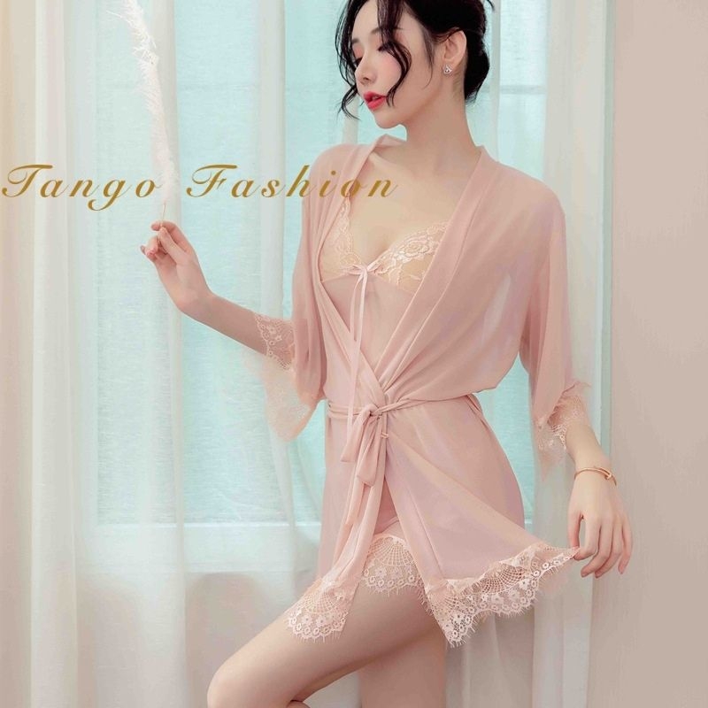 Váy ngủ sexy - Đầm ngủ ren voan mỏng ngợi cảm có kèm áo choàng thắt dây và quần chíp lọt khe quyến rủ [TANGO FASHION]
