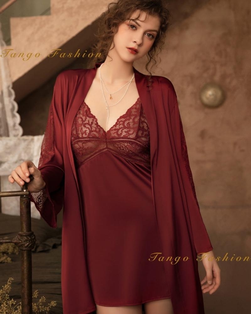 Áo choàng ngủ, Đầm ngủ lụa latin CAO CẤP phối ren quyến rủ, đồ mặc nhà gợi cảm [TANGO FASHION]