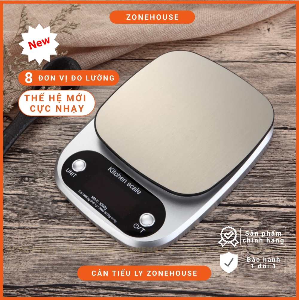 Cân tiểu ly điện tử nhà bếp cao cấp ZONEHOUSE định lượng 1g - 10kg, 8 đơn vị đo lường, cân làm bánh, chính xác- ZONESHOP
