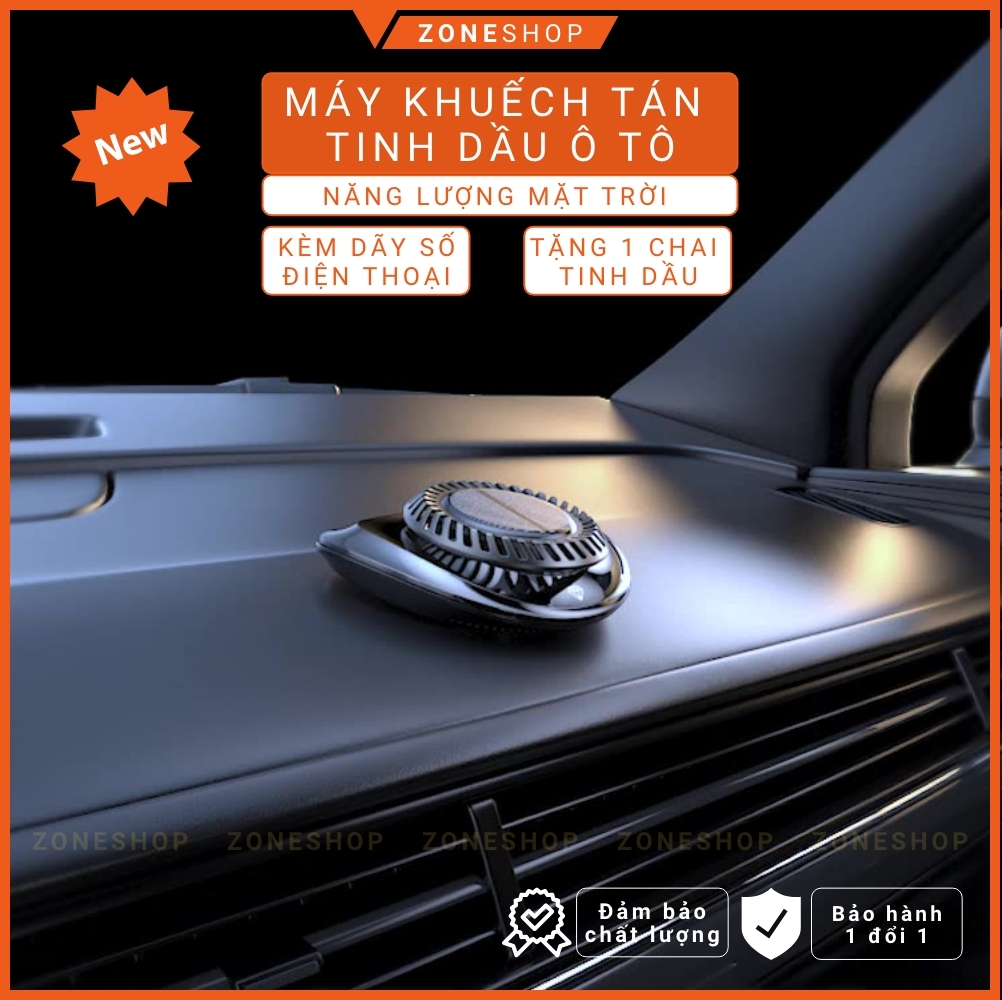 Tinh dầu nước hoa xe tự động khuếch tán năng lượng mặt trời xoay vòng hiện kèm bảng số điện thoại ô tô Zone Shop