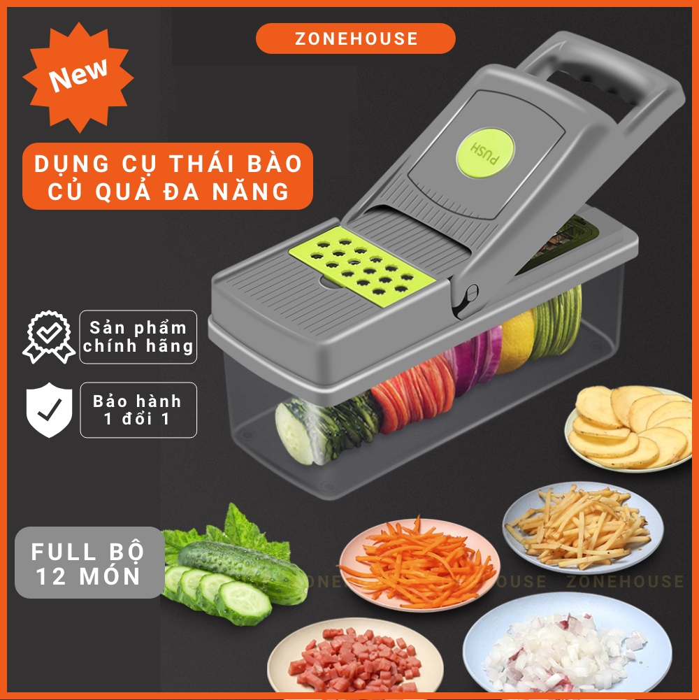 Hộp Cắt Rau Củ Trái Cây ZONEHOUSE, Kèm Lưỡi Dao Nạo Đa Năng, Bộ Cắt Thái Bào Sợi Củ Quả Hạt giá sỉ cực rẻ