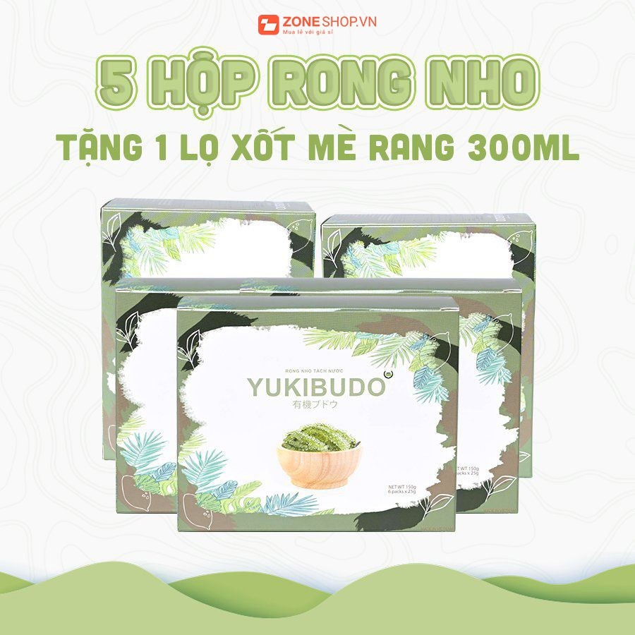[CHÍNH HÃNG] COMBO 5 hộp rong nho YUKIBUDO tặng 1 lọ xốt mè rang 300ml YUKIBUDO, Rong nho tách nước YUKIBUDO - ZONESHOP