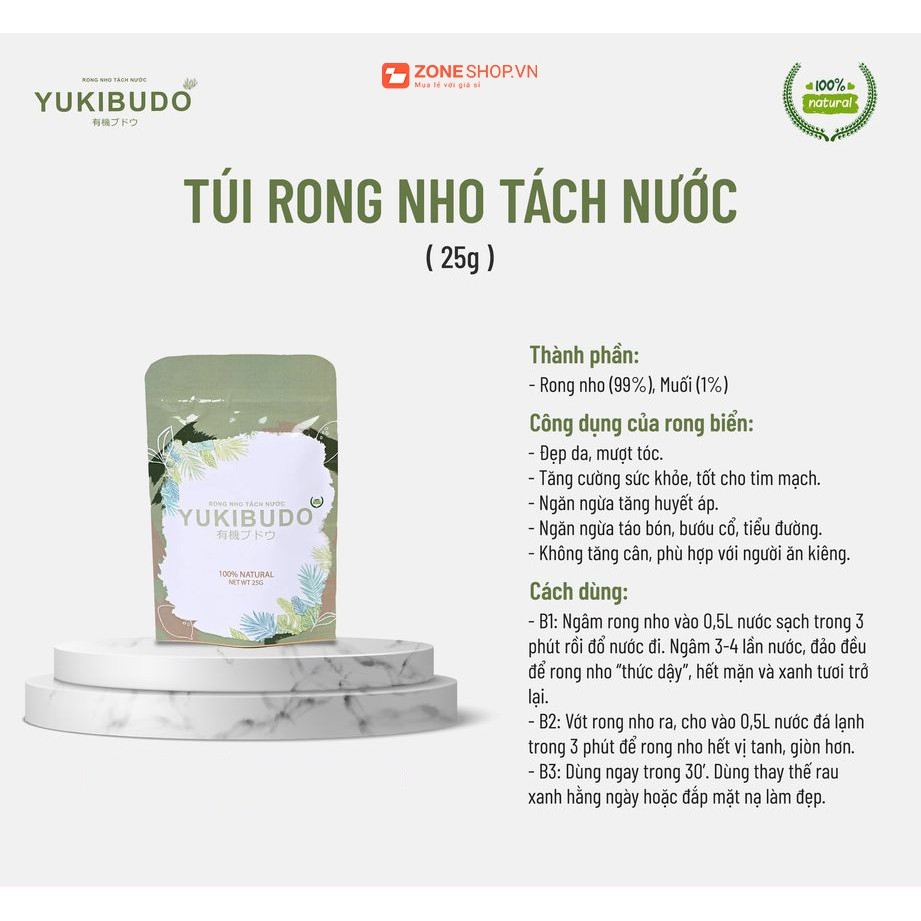 [CHÍNH HÃNG] COMBO 3 hộp rong nho YUKIBUDO tặng kèm 6 gói xốt mè rang, Rong nho tách nước YUKIBUDO - ZONESHOP.VN
