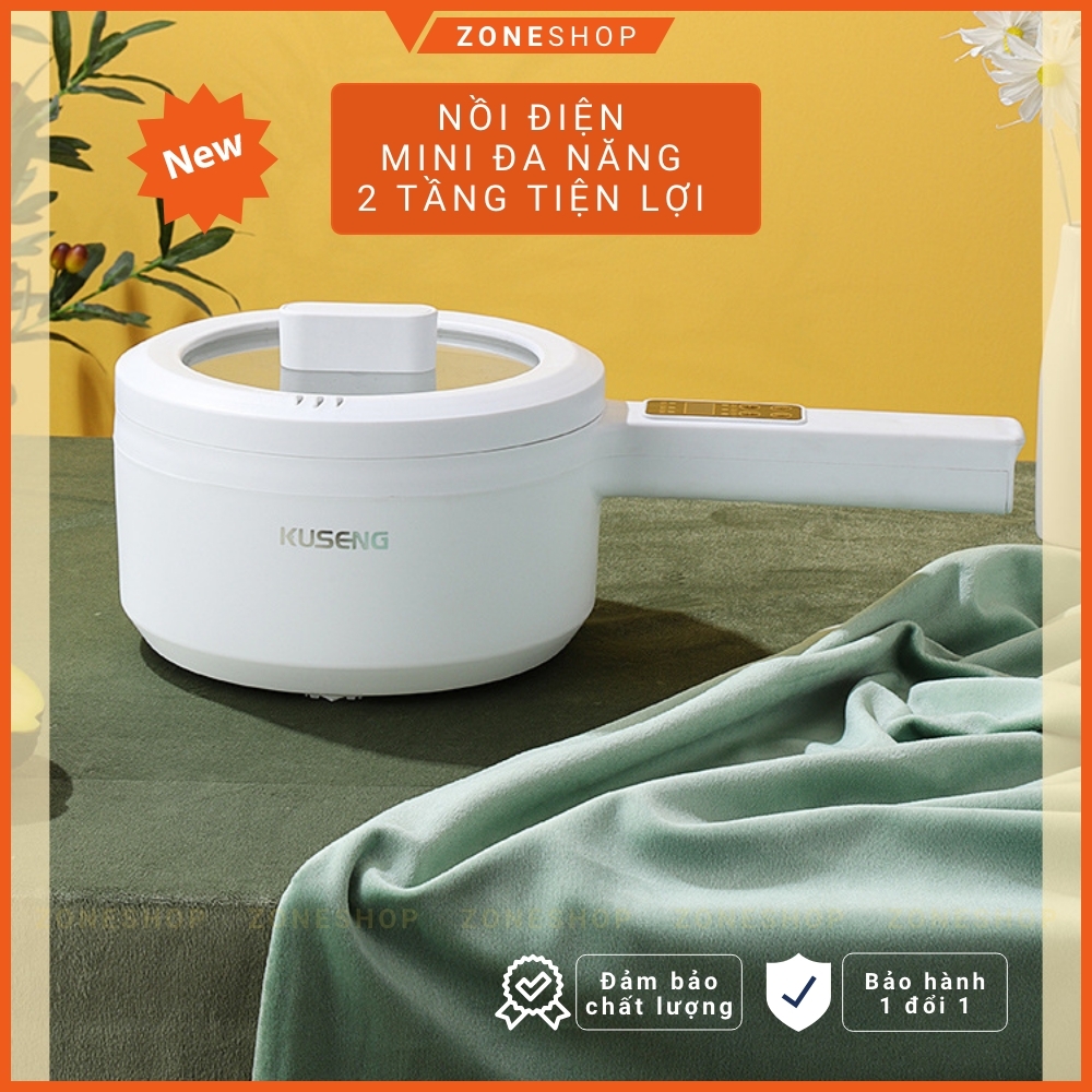 Nồi Nấu Lẩu Mini Cầm Tay, Nấu Cơm Đa Năng Có Tay Cầm, Lớp nồi tráng men 2L - 2 Nấc Nhiệt Kèm Giá Hấp [ZONESHOP]