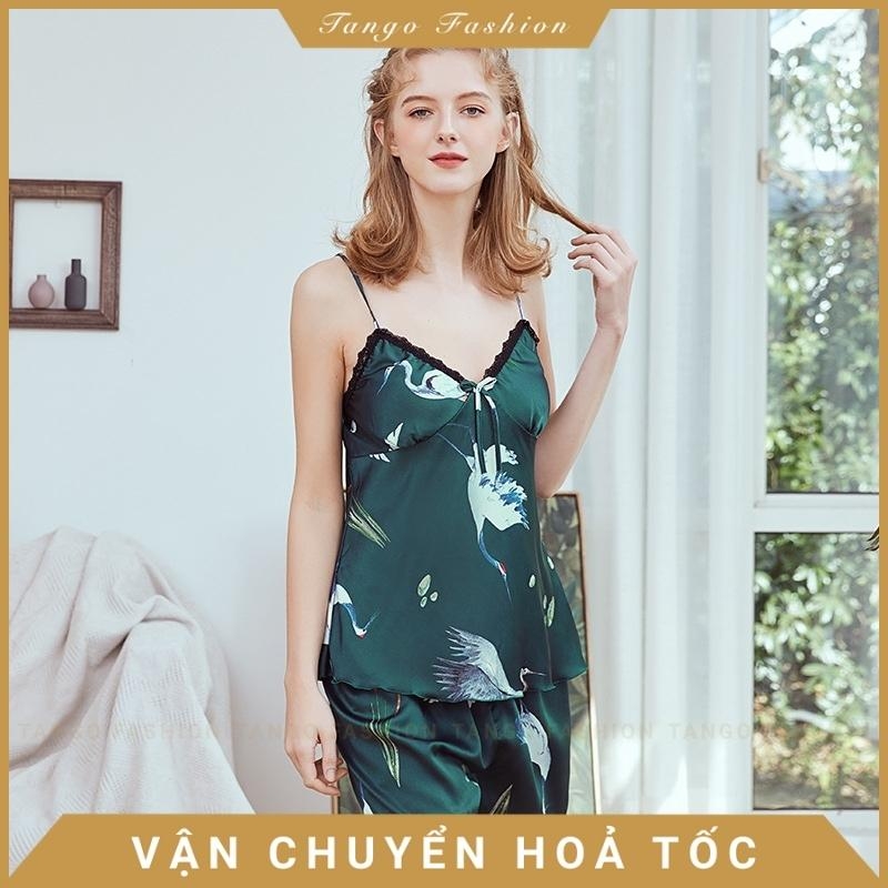Đồ mặc nhà nữ, bộ lụa 2 dây mền mát, đồ ngủ dễ thương [TANGO FASHION]