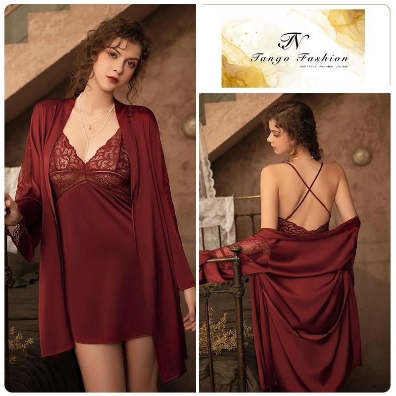 Áo choàng ngủ, Đầm ngủ lụa latin CAO CẤP phối ren quyến rủ, đồ mặc nhà gợi cảm [TANGO FASHION]