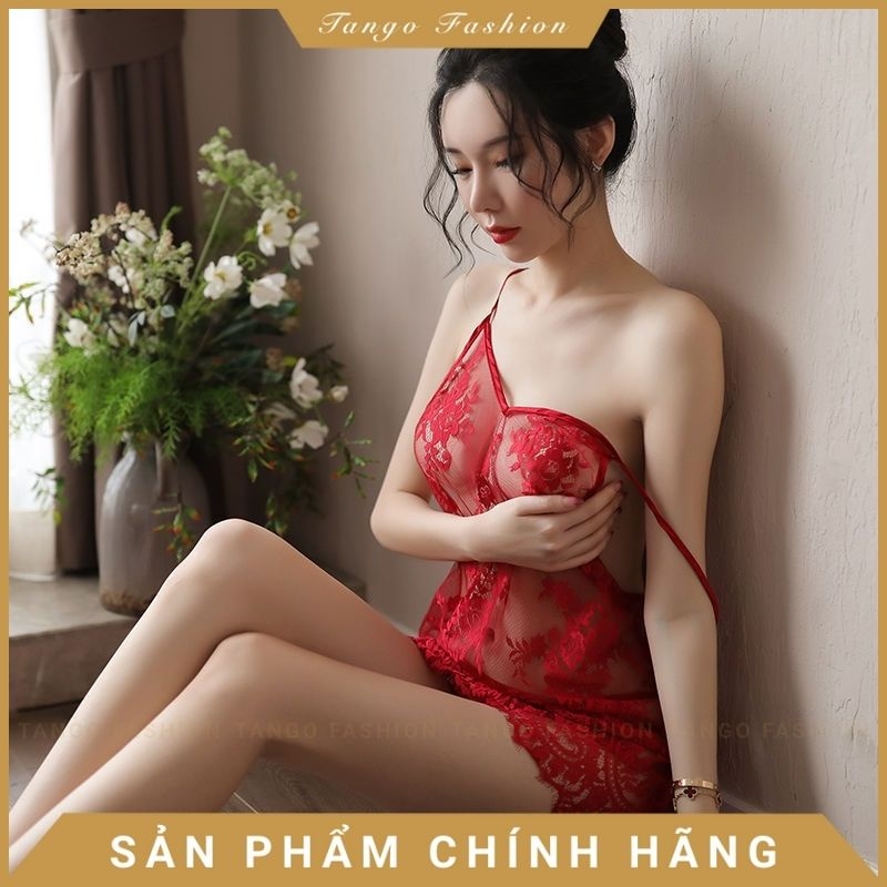 Váy ngủ sexy gợi dục hở, Đầm ngủ gợi cảm hai dây ren kèm quần chip lọt khe, đồ ngủ mặc nhà [TANGO]