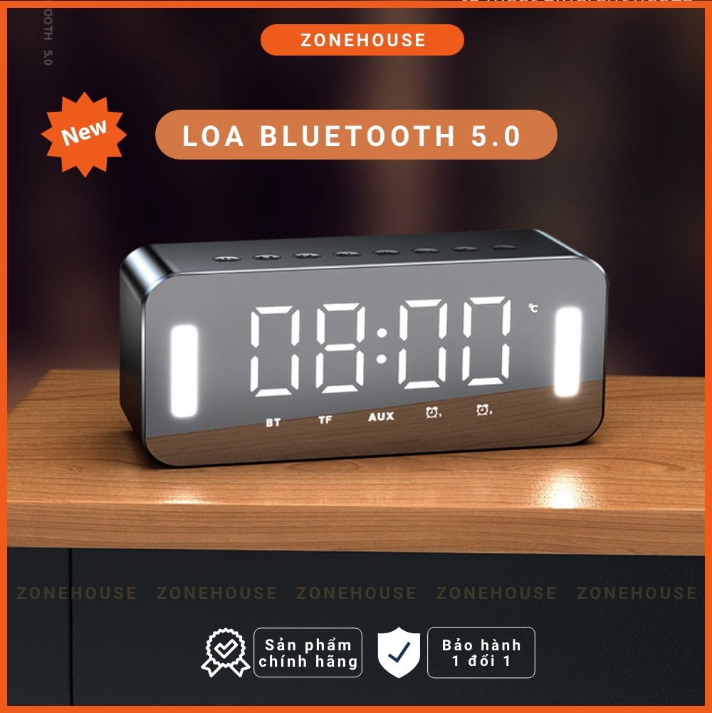 Loa Bluetooth màn hình gương ZH8-NEW, đèn led soi gương, đồng hồ báo thức, đèn ngủ, FM, hát karaoke, chống ồn, Bass căng