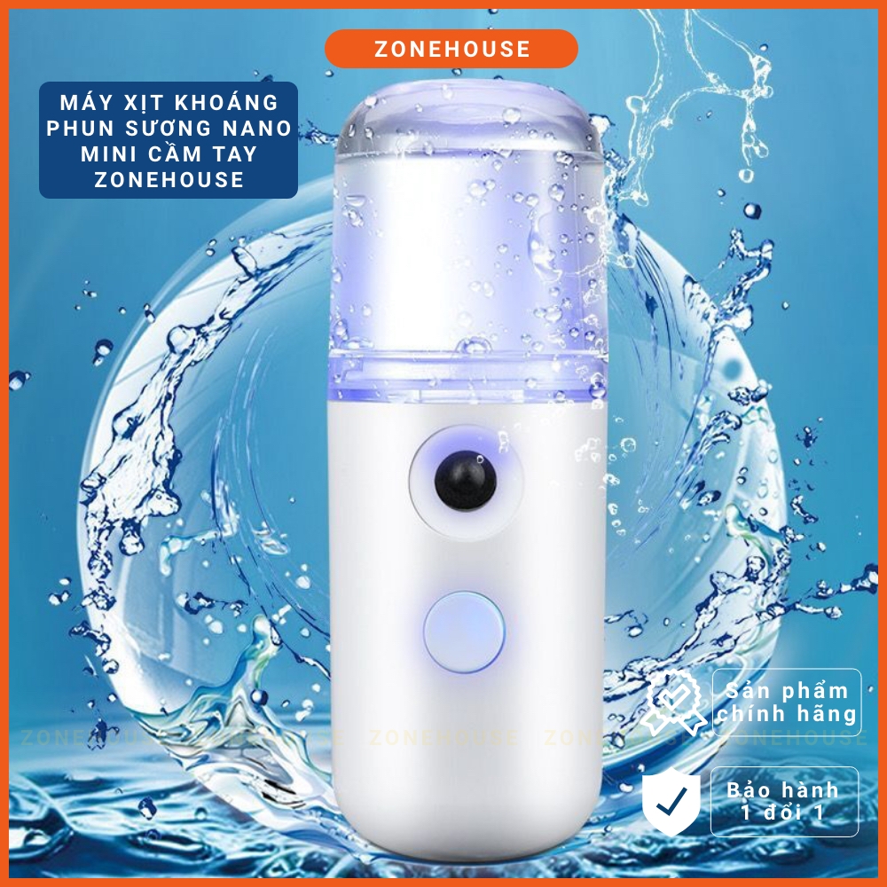 Máy Xịt Khoáng Phun Sương Tạo Ẩm Nano Mini Cầm Tay ZONEHOUSE, Chăm Sóc Da, tạo ẩm cho da, chính hãng