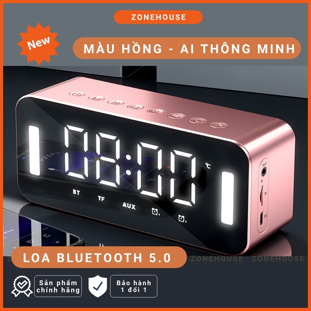Loa Bluetooth màn hình gương ZH8-NEW, đèn led soi gương, đồng hồ báo thức, đèn ngủ, FM, hát karaoke, chống ồn, Bass căng