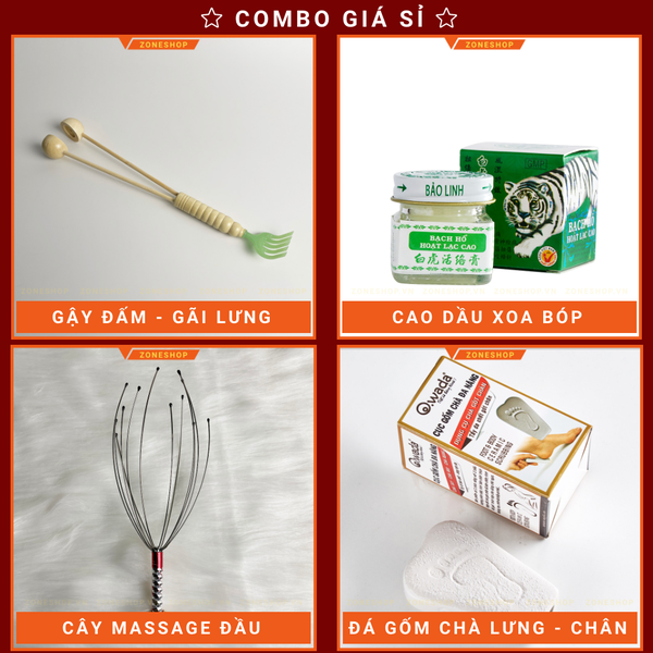 [COMBO Giá sỉ] Gậy Đấm Lưng, Cao Dầu Xoa Bóp Bảo Linh, Cây Massage Đầu, Đá Gốm Chà Chân, Lưng Cao Cấp - ZONESHOP