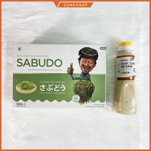 [CHÍNH HÃNG] COMBO 2 Hộp Rong nho tách nước SABUDO và 2 Chai xốt mè rang, vua rong nho Nhật Bản, rong nho Sabudo