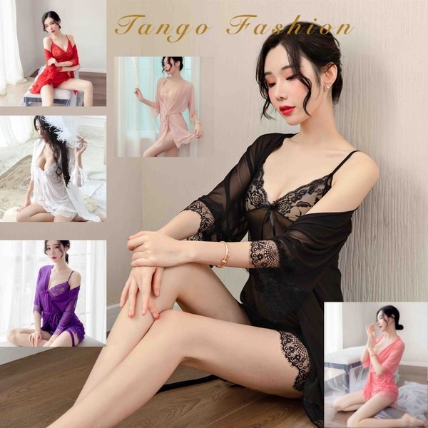 Váy ngủ sexy - Đầm ngủ ren voan mỏng ngợi cảm có kèm áo choàng thắt dây và quần chíp lọt khe quyến rủ [TANGO FASHION]