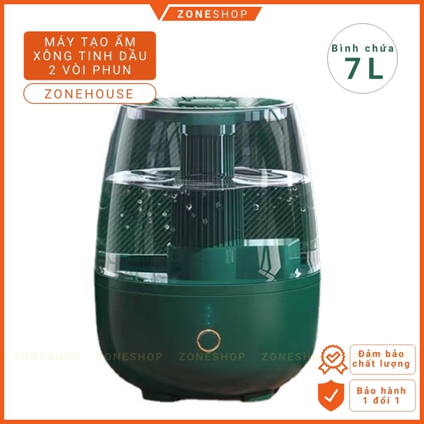Máy xông tinh dầu tạo ẩm ZONEHOUSE vòi phun kép mạnh mẽ, xông xả chanh, hoa quả, tạo ion thơm phòng [ZONESHOP]