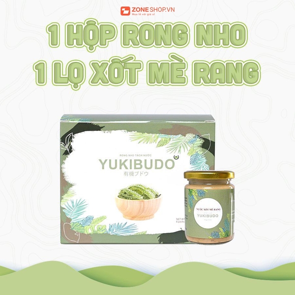 COMBO 1 hộp rong nho YUKIBUDO và 1 lọ xốt mè rang 300ml YUKIBUDO, Rong nho tách nước YUKIBUDO [CHÍNH HÃNG]