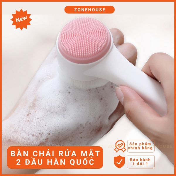 Cây rửa mặt 2 đầu massage sạch sâu ZONEHOUSE, bàn chải rửa mặt Hàn Quốc 2 đầu lông cực mềm và silicon dẻo