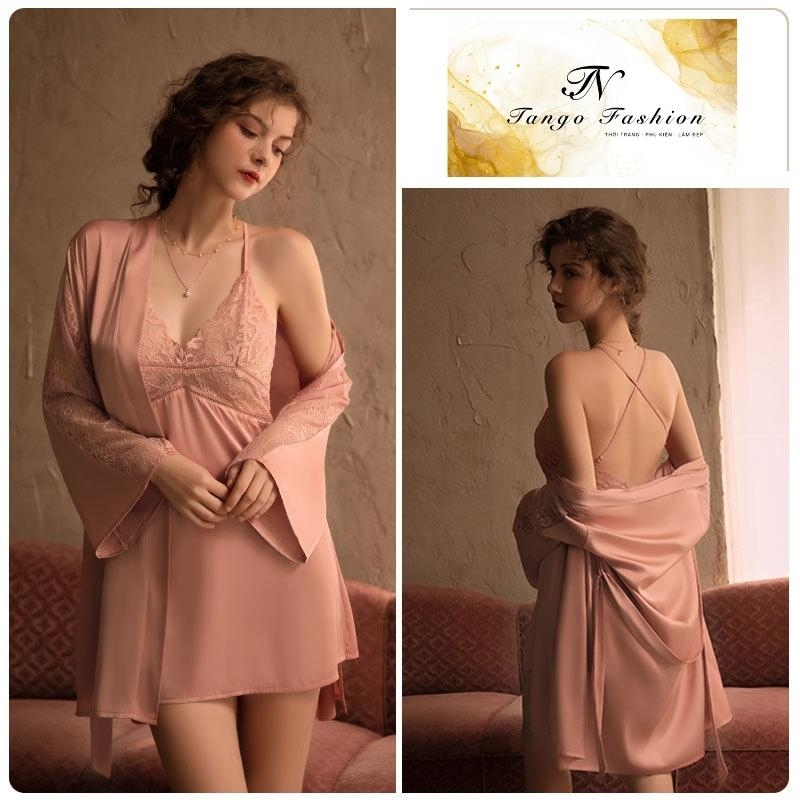 Áo choàng ngủ, Đầm ngủ lụa latin CAO CẤP phối ren quyến rủ, đồ mặc nhà gợi cảm [TANGO FASHION]