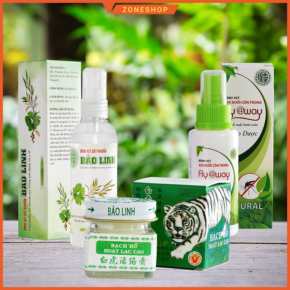 [COMBO] Bình xịt sát khuẩn + Bình xịt muỗi + Cao xoa bóp Bảo Linh, chiết suất thảo dược ZONESHOP, Dưỡng ẩm.