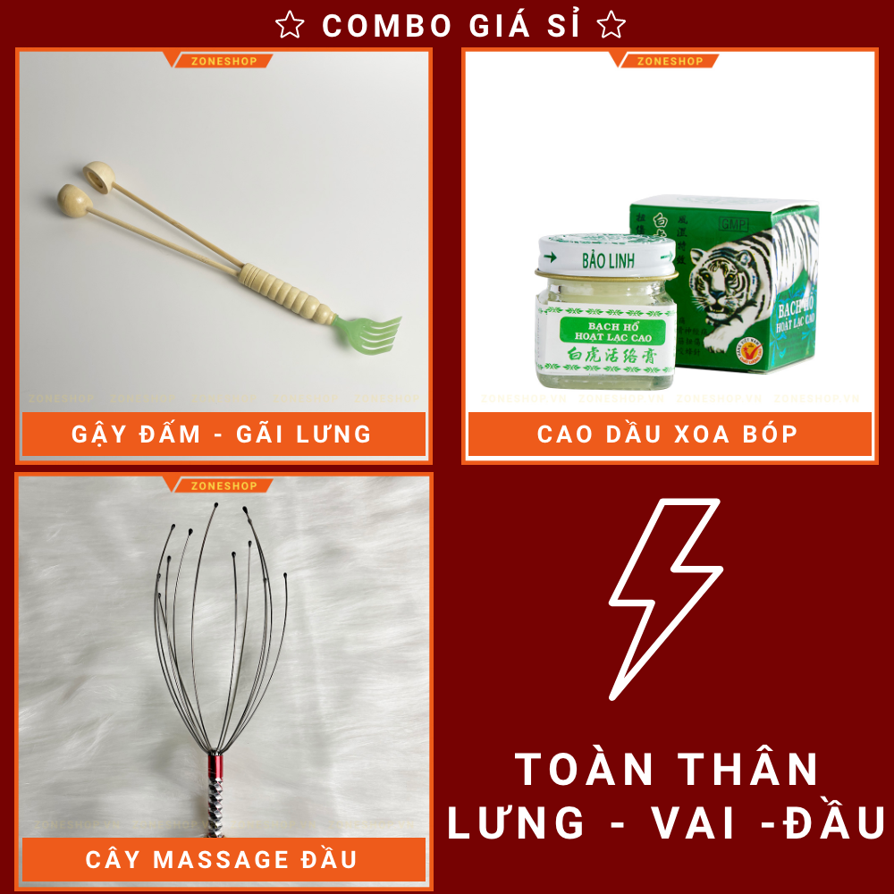 [COMBO GIÁ SỈ] Gậy Đấm Lưng + Cao Dầu Xoa Bóp Bảo Linh + Cây Massage Đầu tiện dụng ZONESHOP