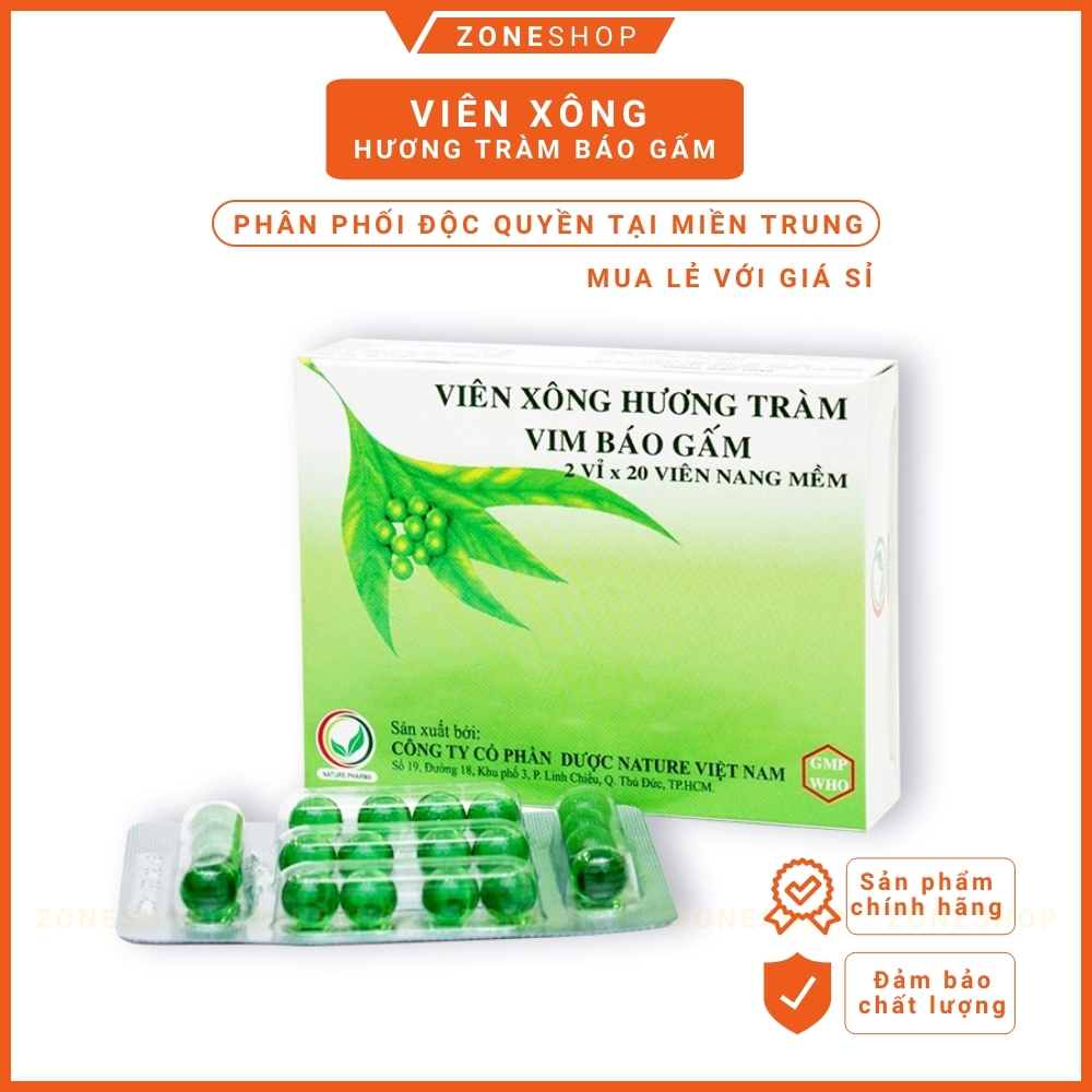 Viên Xông Hương Tràm Vim Báo Gấm, Xông mũi họng cảm cúm (Hàng chính hãng) Hộp 2 vỉ x 20 viên [ZONESHOP]