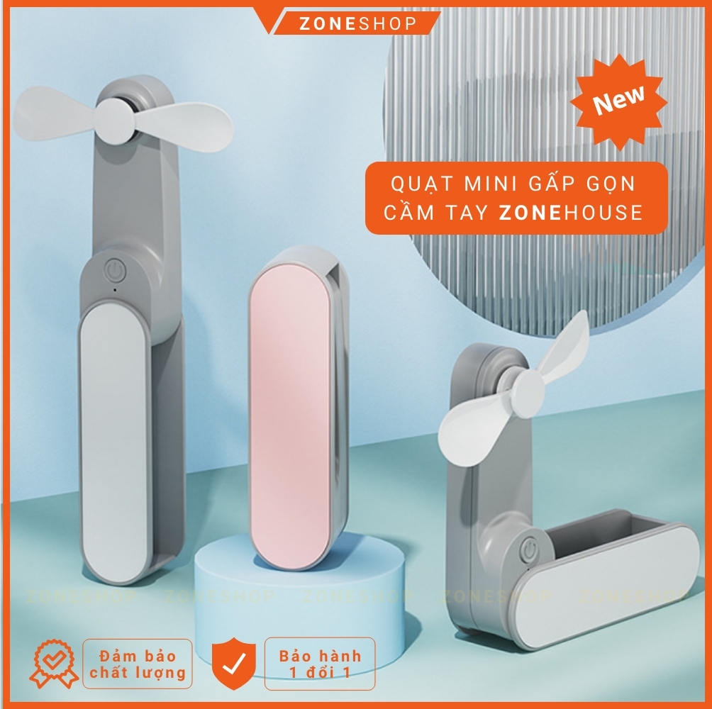 Quạt mini cầm tay gấp gọn sạc pin Xiaomi - ZoneHouse, 2 tốc độ gió, cổng USB, quạt cầm tay và để bàn tiện lợi [ZONESHOP]