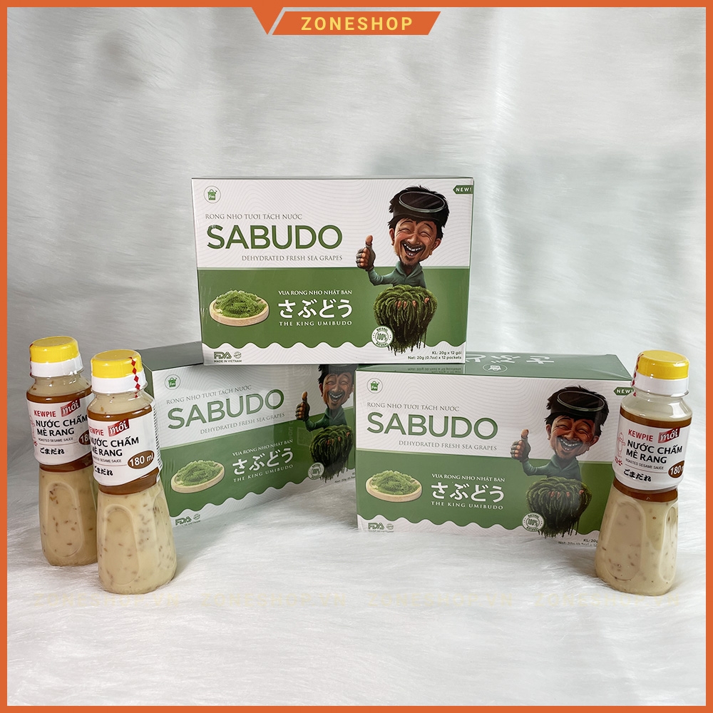 [CHÍNH HÃNG] COMBO 1 Hộp Rong nho tách nước SABUDO và 1 Chai xốt mè rang, vua rong nho Nhật Bản, rong nho Sabudo