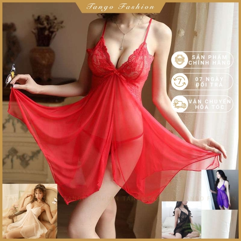 Váy ngủ sexy - Đầm ngủ sexy ren voan mỏng có kèm quần chíp lọt khe [TANGO FASHION]