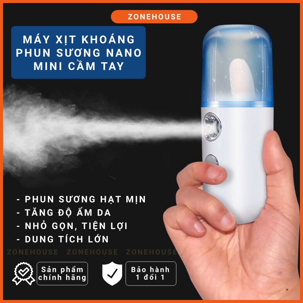 Máy Xịt Khoáng Phun Sương Tạo Ẩm Nano Mini Cầm Tay ZONEHOUSE, Chăm Sóc Da, tạo ẩm cho da, chính hãng