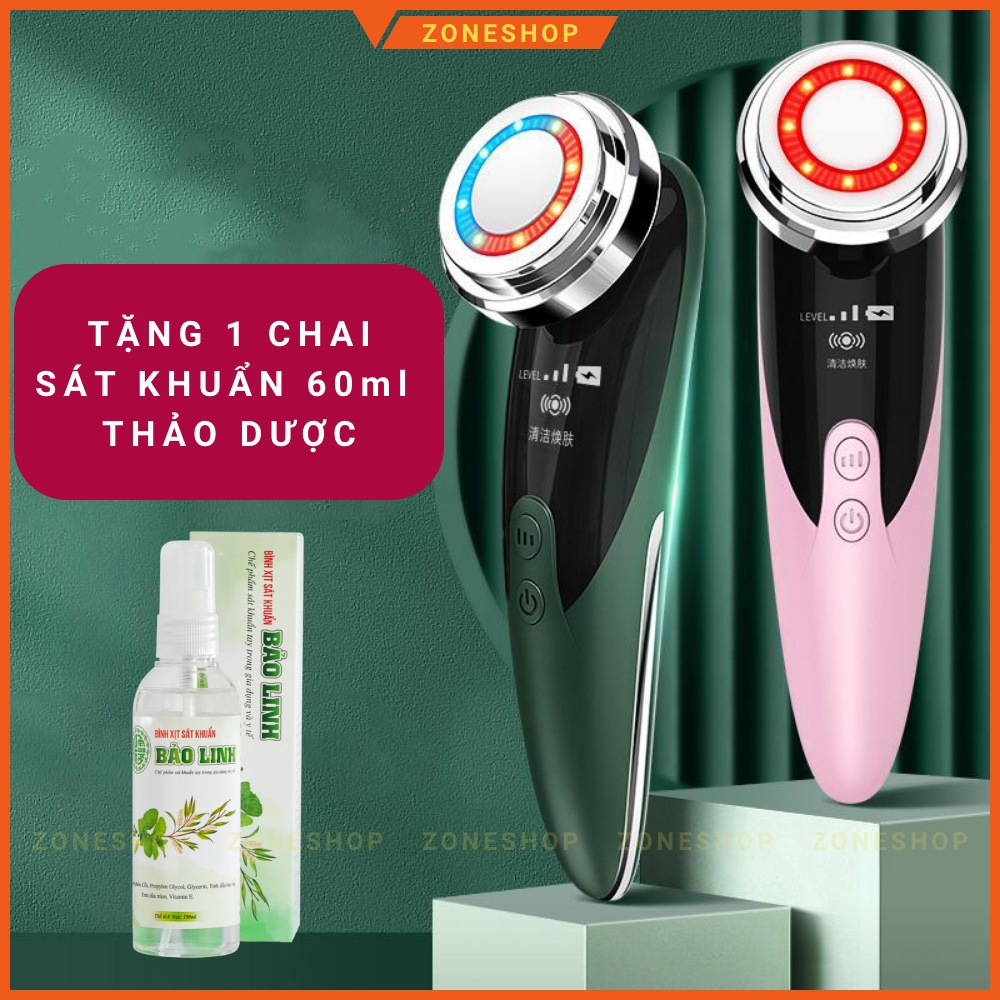 Máy massage mặt cầm tay ION 4 chế độ, 2 nguồn ánh sáng, chăm sóc da mặt ion light, sóng âm - SP Chính hãng [ZONESHOP]